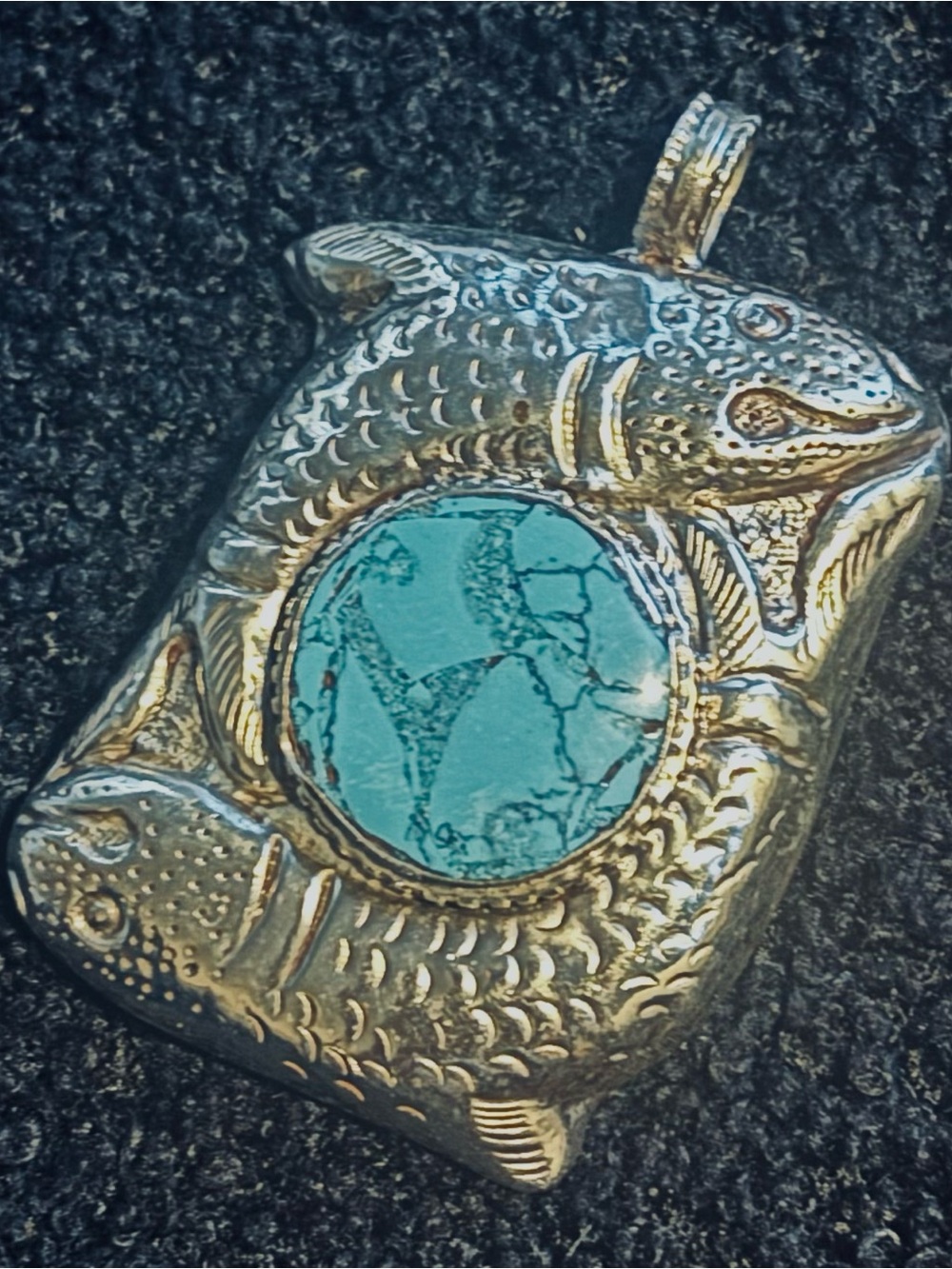 Sterling Silver Pisces Pendant with Turquoise Center